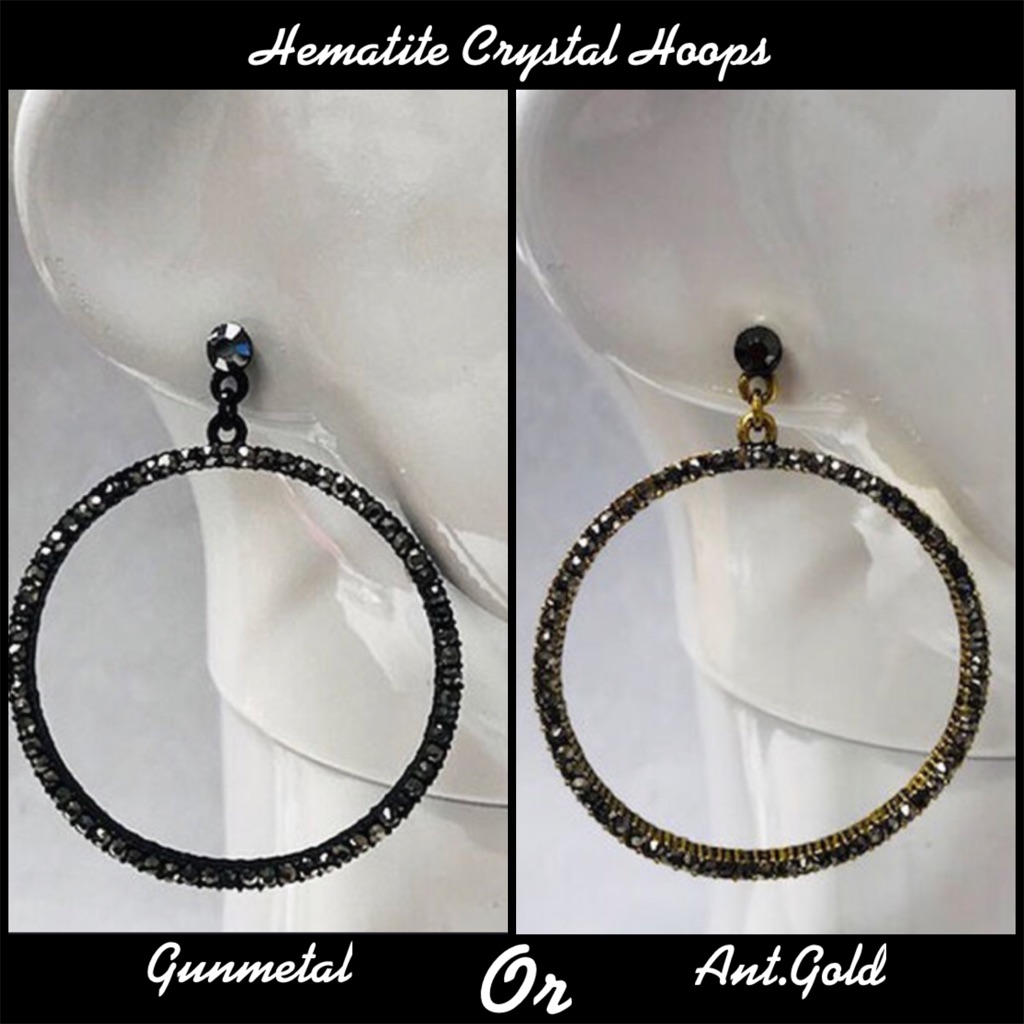 Hematite Crystals Hoops In Gunmetal Or Antgold,Nwt